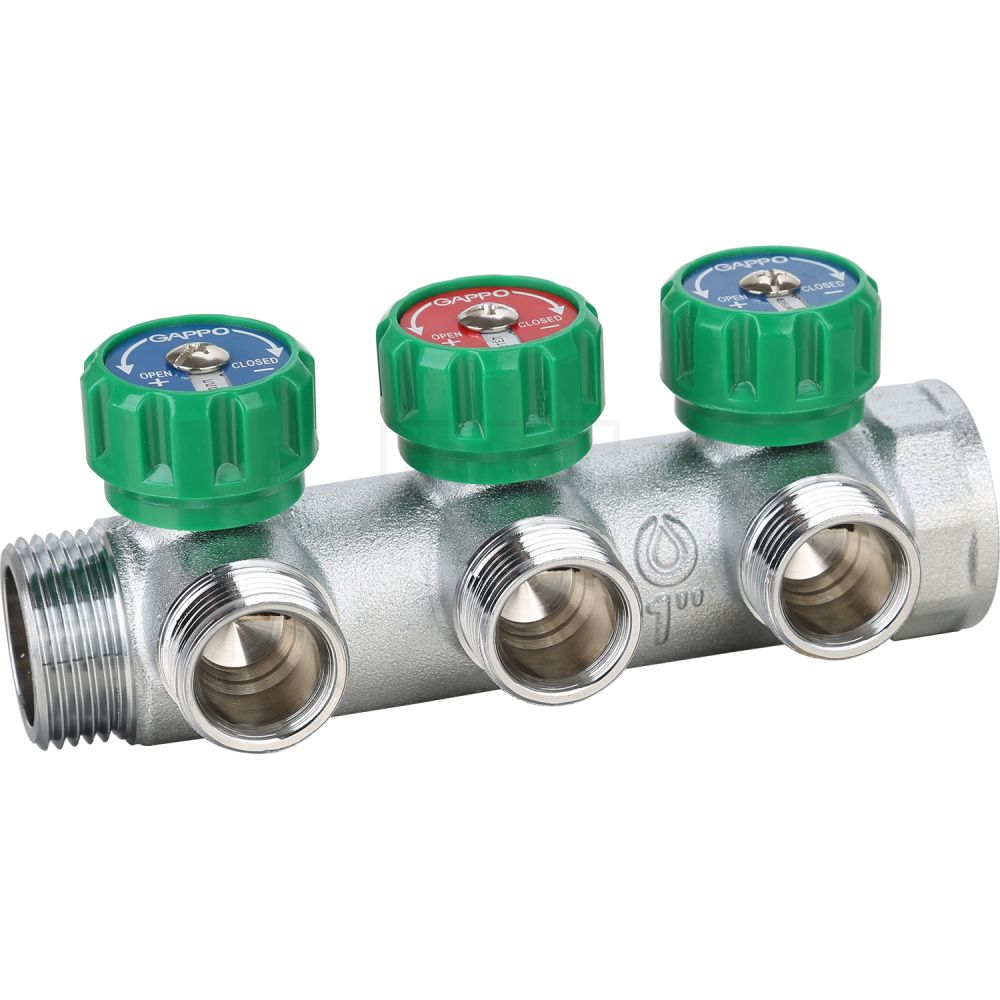 Коллектор регулирующий 1" ВН  3 вых. 3/4" НР, евроконус Gappo