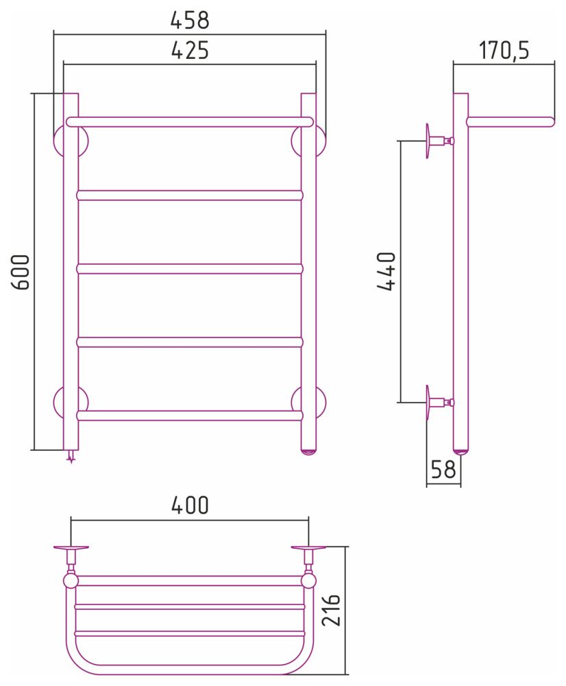 Полотенцесушитель электрический №30 Л, 600х400, Стилье 