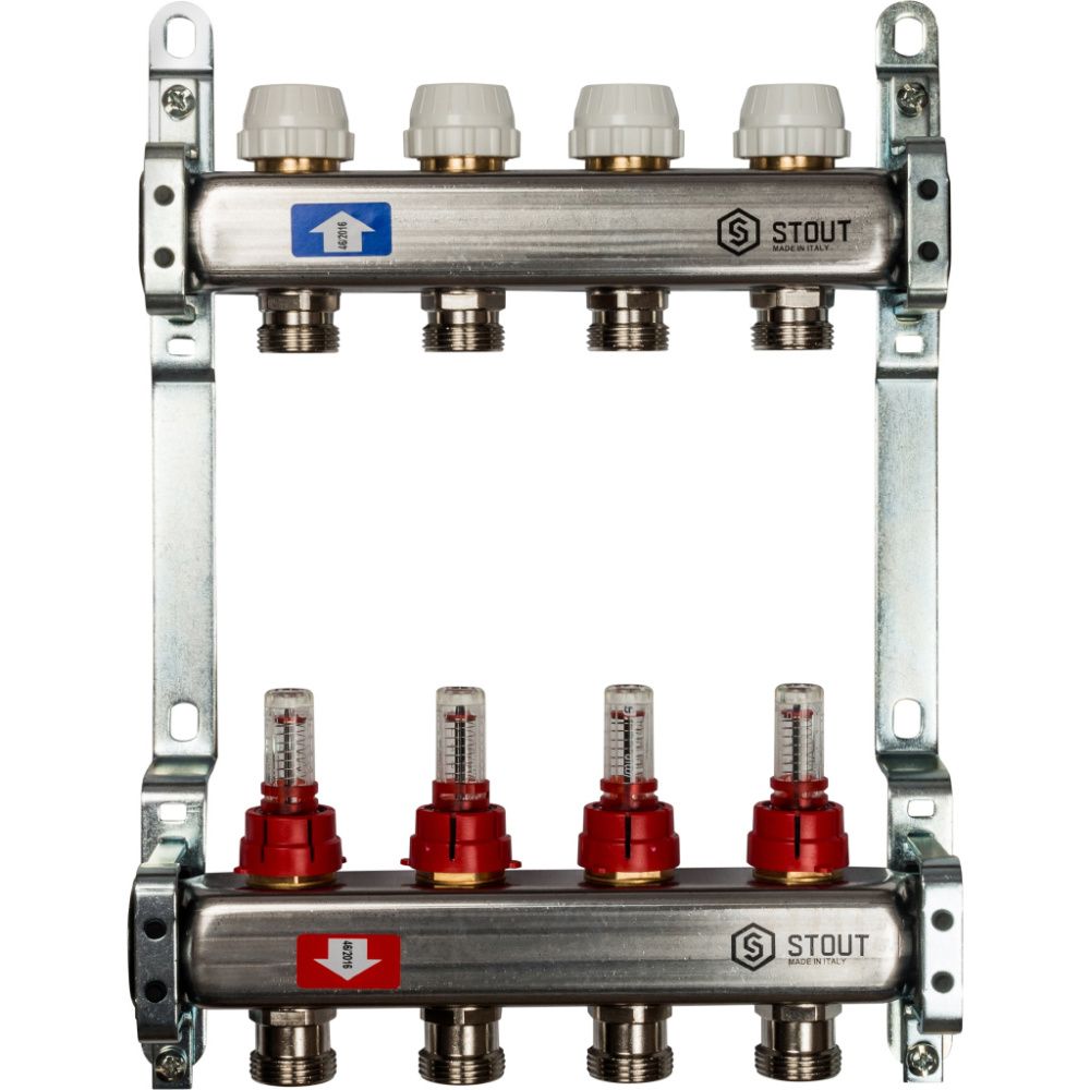 Коллектор  5 вых с расходомерами (без сливных кранов, без воздухоотводчиков, без заглушек) Stout