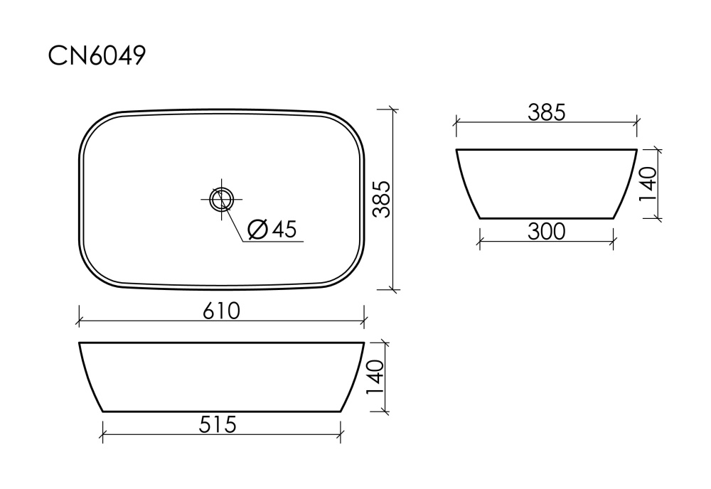 Раковина накладная Элемент (Element) 610x385x140мм (CN6049MSG) Серый Матовый Ceramicanova