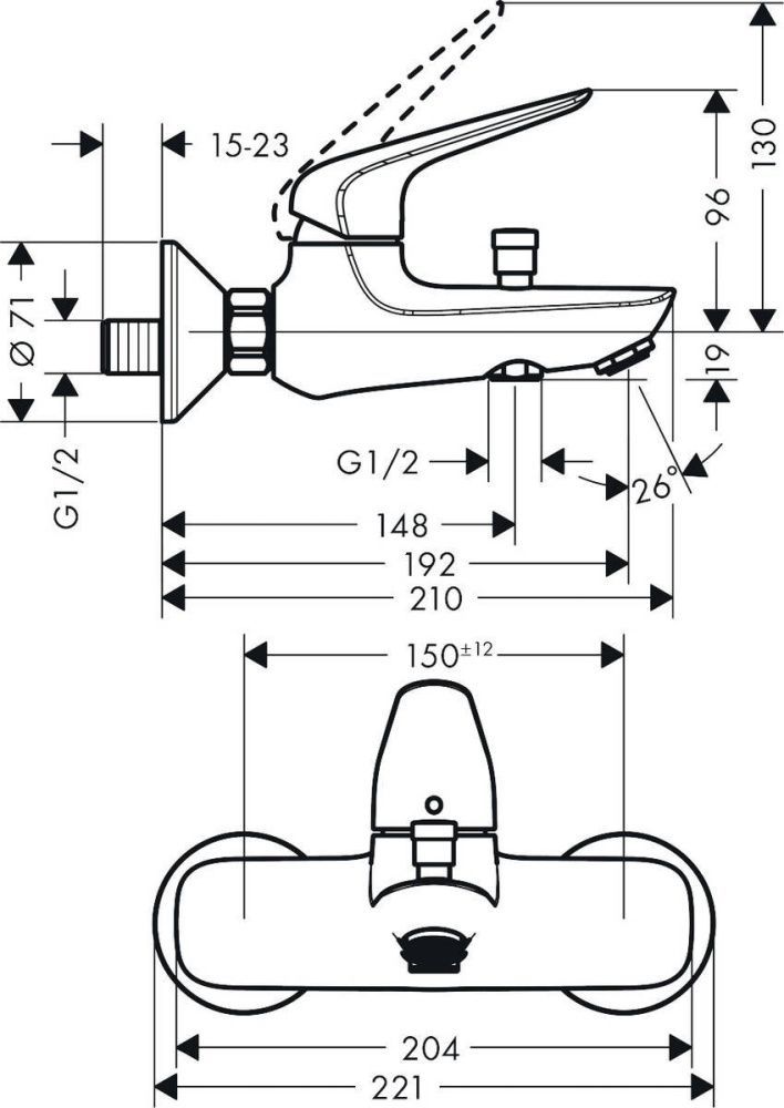 Смеситель д/ван. Novus, однорычажный, HANSGROHE
