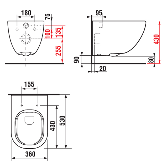 Комплект унитаза подвесного с крышкой MIO (безободковый), 530 мм JIKA ((8.2071.4.000.000.1 / 2071.4.000.000.1)+(8.9171.1.000.063.1 / 9171.1.000.063.1))