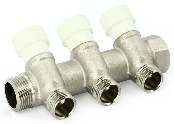 Коллектор с вент. вставками НВ 1" 3х1/2" Н 40мм никель Uni-Fitt