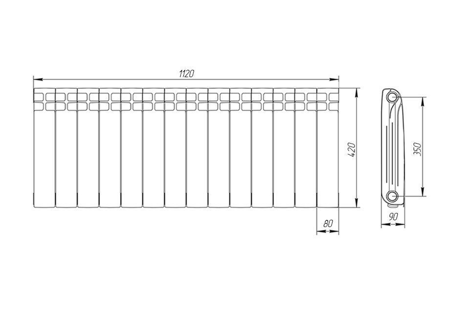 Радиатор алюминиевый 350/90 14 секций Теплоприбор