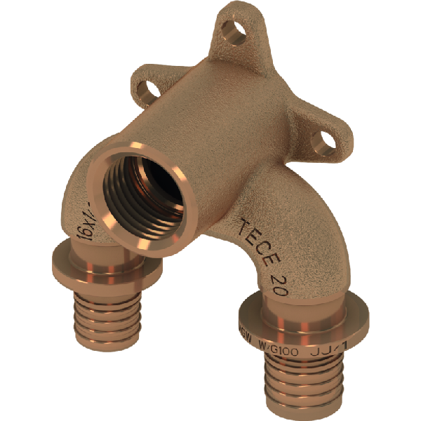 Тройник угловой с настенным креплением 20хRp1/2х16 бронза TECE