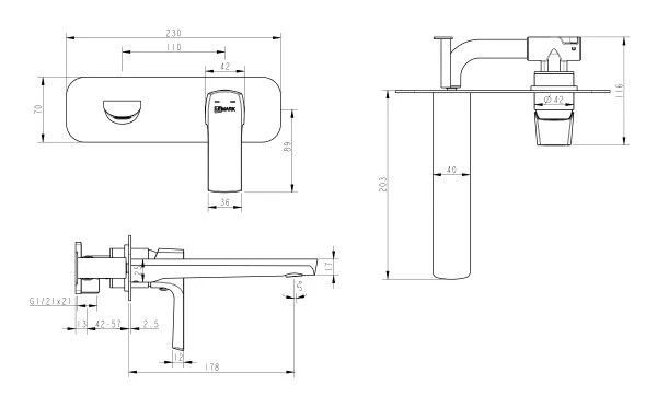 Смеситель для умывальника URSUS встраиваемый, черный матовый, LEMARK