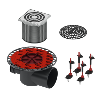 Комплект точечного трапа (сифон гор. DN100+решетка 100*100 в пласт.раме+сетка для волос+опоры) ТЕСЕ