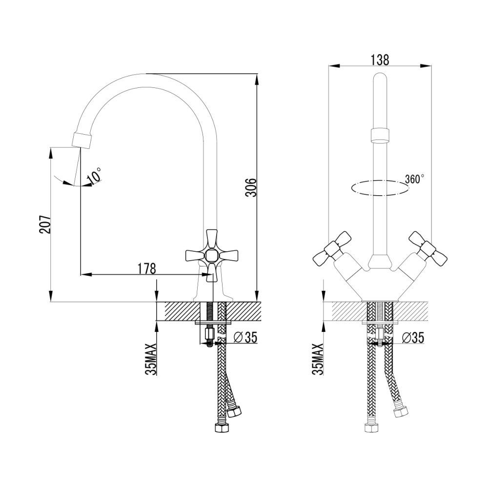 Смеситель для кухни с поворотным изливом,  Бенефит, хром, LEMARK