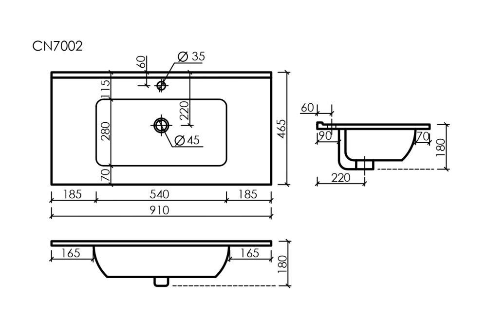 Раковина Элемент (Element) 910x465x180ммТ (CN7002) Ceramicanova