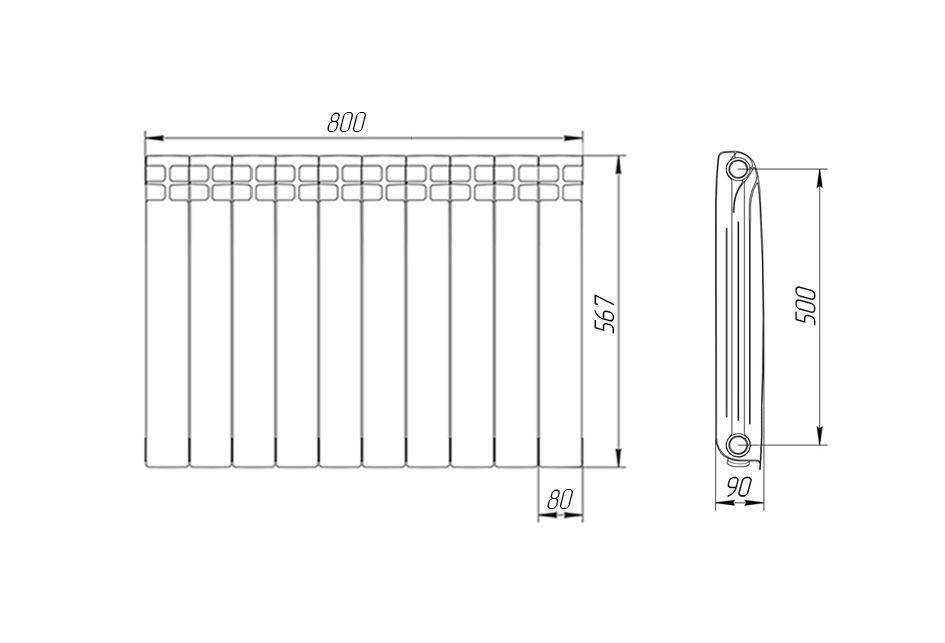 Радиатор алюминиевый 500/90 10 секций Теплоприбор