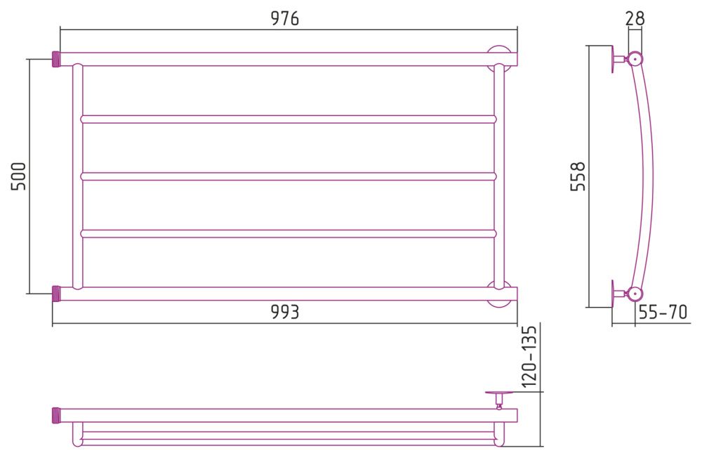 Полотенцесушитель Минор 0602, 500х1000 (3) Г, Стилье