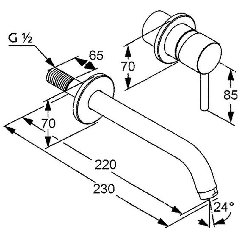 Смеситель для раковины встраиваемый BOZZ (излив 230 мм) на 2 отверстия, хром KLUDI