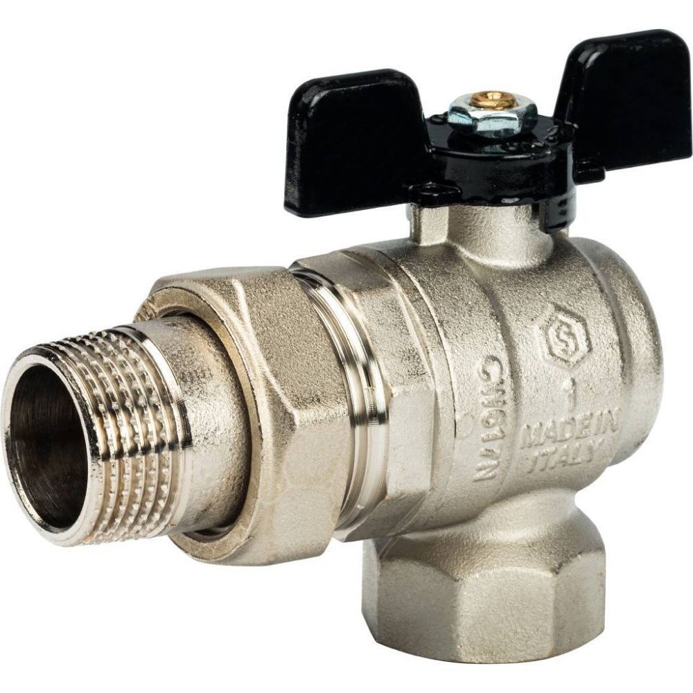 Кран шаровой полнопроходной угловой, ВР/НР, ручка бабочка 1, (американка) STOUT (гост)