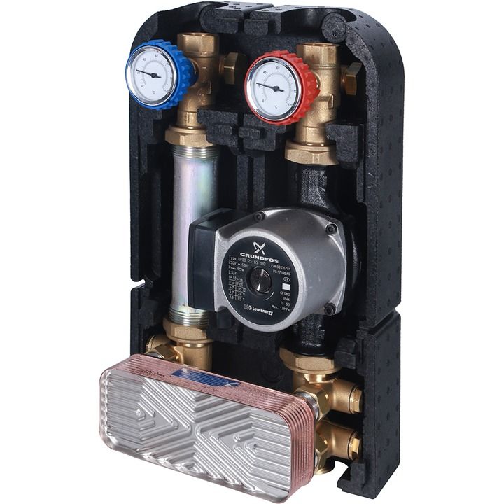 Насосная группа с теплообменником 18 пл., с насосом Grundfos UPSO 25-65 в теплоз. STOUT 