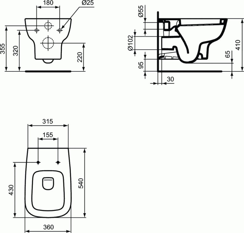 Комплект унитаза подвесного ESEDRA с крышкой, глубокий смыв (T281401+T318101) IDEAL STANDARD