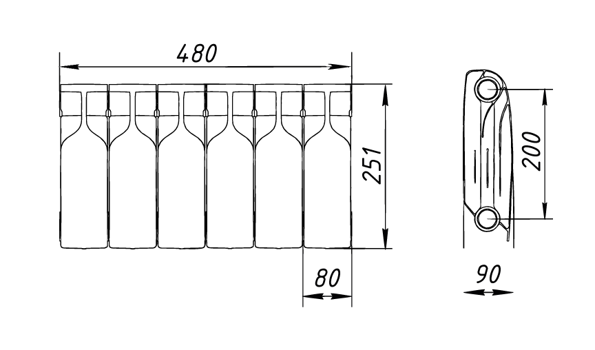Радиатор биметаллический Bilux pluse-R 200 (90 Вт)  6 секций