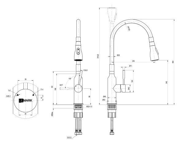 Смеситель для кухни Expert с гибким черным изливом , LEMARK