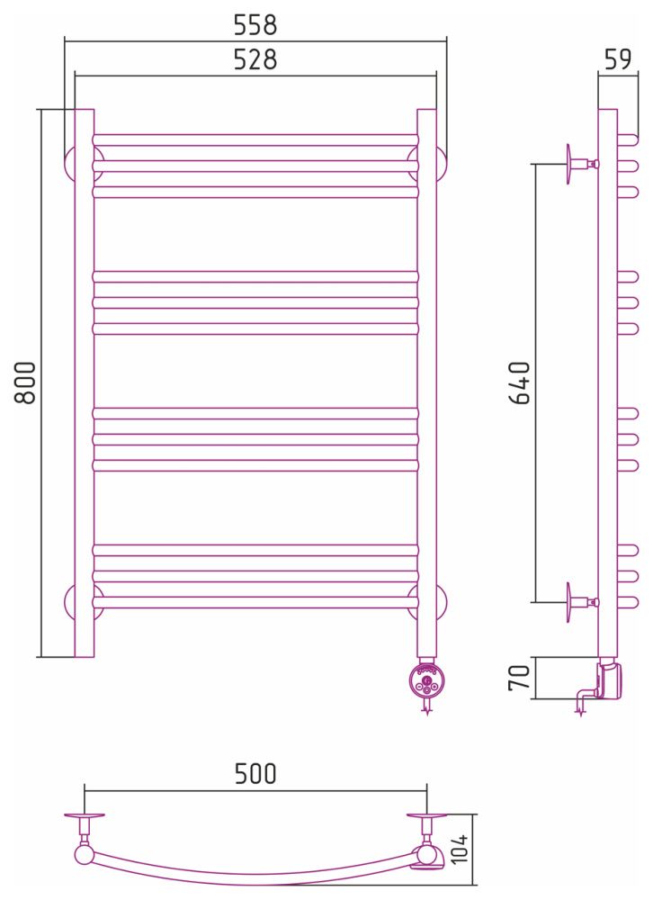 Полотенцесушитель электрический №10 ТП, 800х500 (3+3+3+3) Г16 Стилье