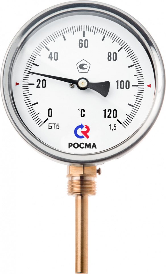 Термометр биметаллический БT-52.211, 100мм (0...+120С) G1/2", L100, кл.т.1,5, радиальный