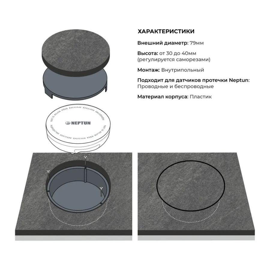 Бокс для внутрипольного монтажа датчиков протечки