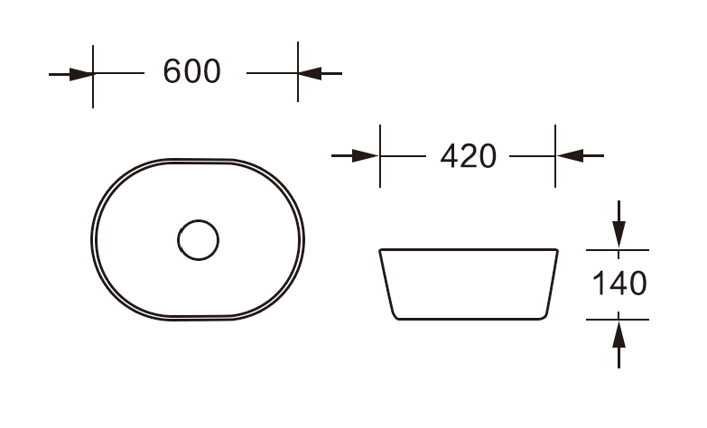 Раковина накладная овальная NUAGE (600*420*140),без перелива,белый глянец,MILLEAU