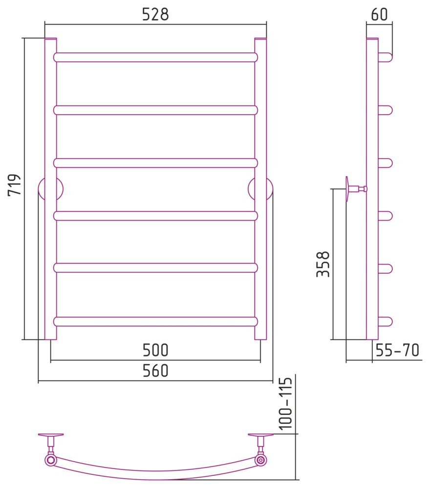 Полотенцесушитель Универсал-50 800х500, нерж. ст., полировка Стилье