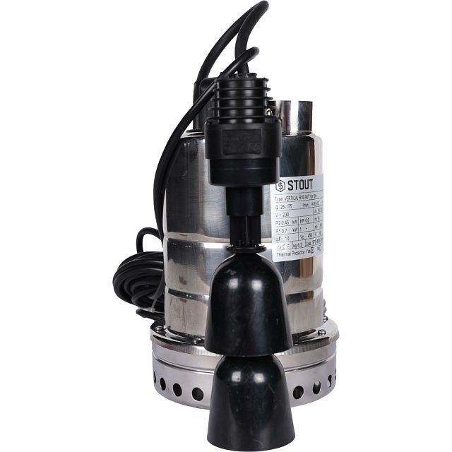 Насос дренажный с вертикальным поплавком,  кабель 10 м, 230V, Q=175 л/мин, H=10 м STOUT