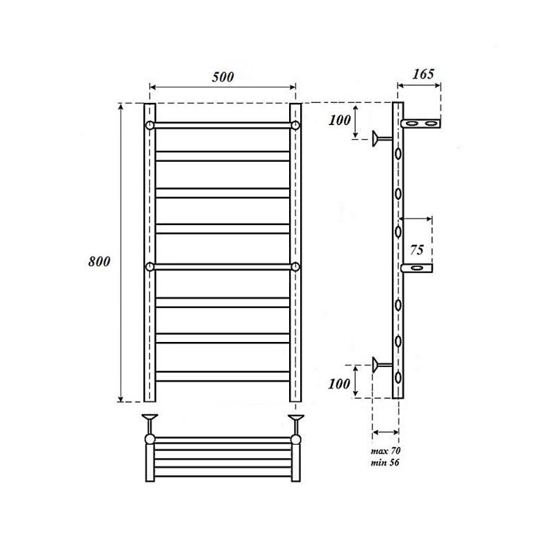 Полотенцесушитель водяной  Артемида  П6 500x800 c двумя полками, хром Point