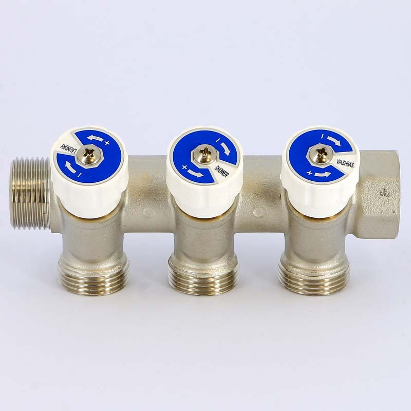 Коллектор с вент. вставками НВ 3/4" 3х3/4"ЕК Н 40мм никель Uni-Fitt