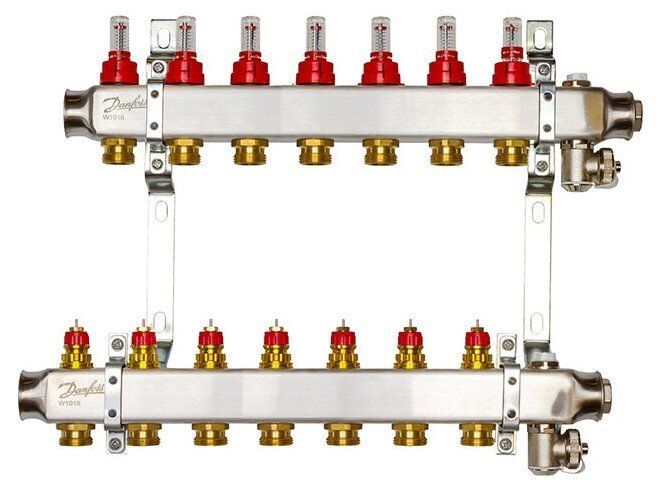 Коллекторы SSM-07F с расходомерами и кронштеинами, 7 контуров,  нерж. 
