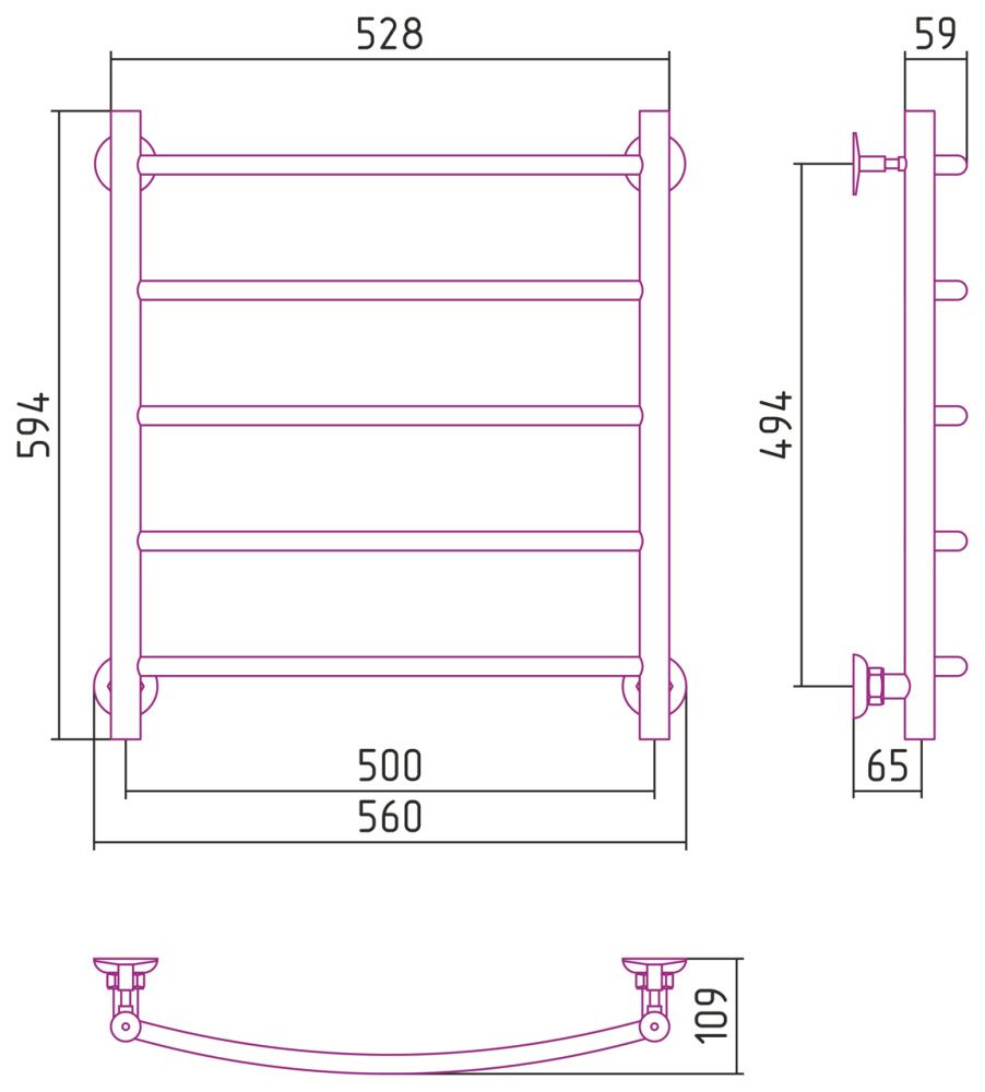 Полотенцесушитель Версия - Н2 600х500, нерж. ст., полировка Стилье