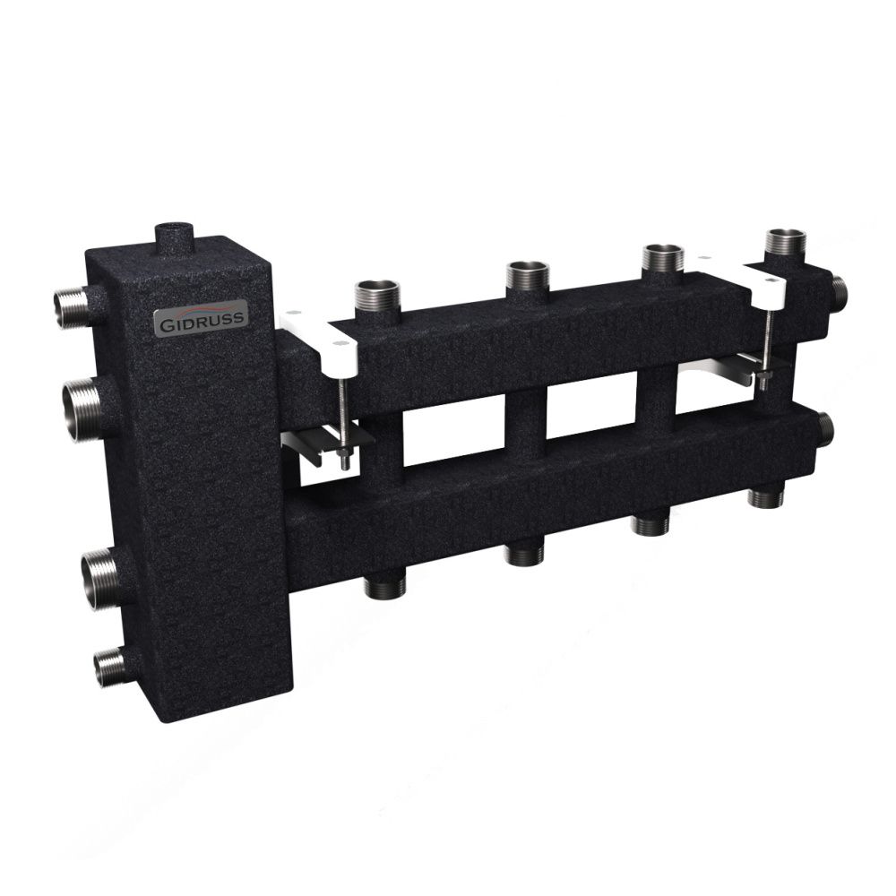 Балансировочный коллектор BM-100-5DU (до 100 кВт, подкл. котла G11/4, 2+2+1 контура G 1, цвет черный муар металлик)