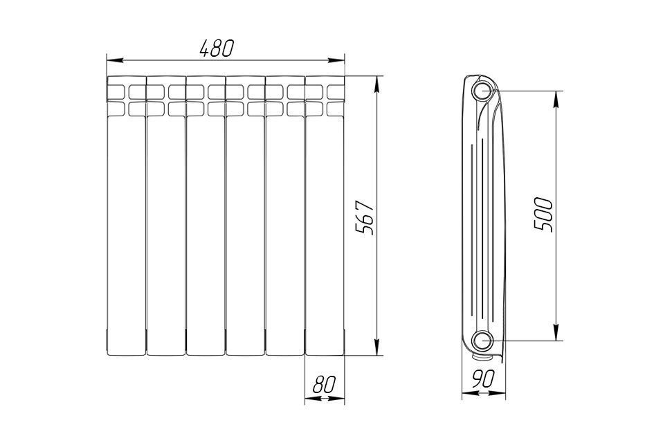Радиатор алюминиевый 500/90  6 секций Теплоприбор