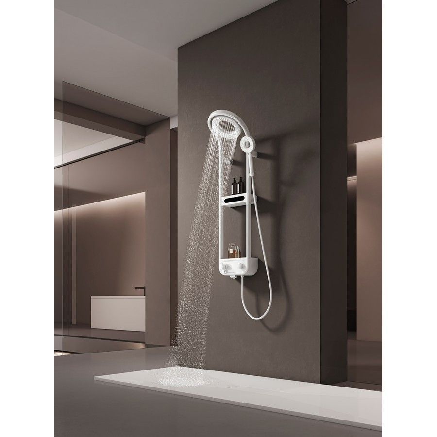 Система душевая с термостатом и изливом, тропический душ 210мм, белый, AQM