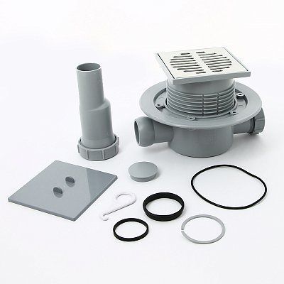 Трап напольный гор.110х50/40мм (н/ж решетка 115х115мм, сухой затвор) H87-145мм,2 вых. на 40 McAlpine