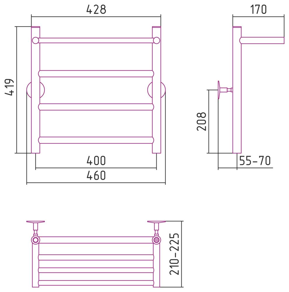 Полотенцесушитель Универсал-54 500х400, нерж. ст., полировка Стилье