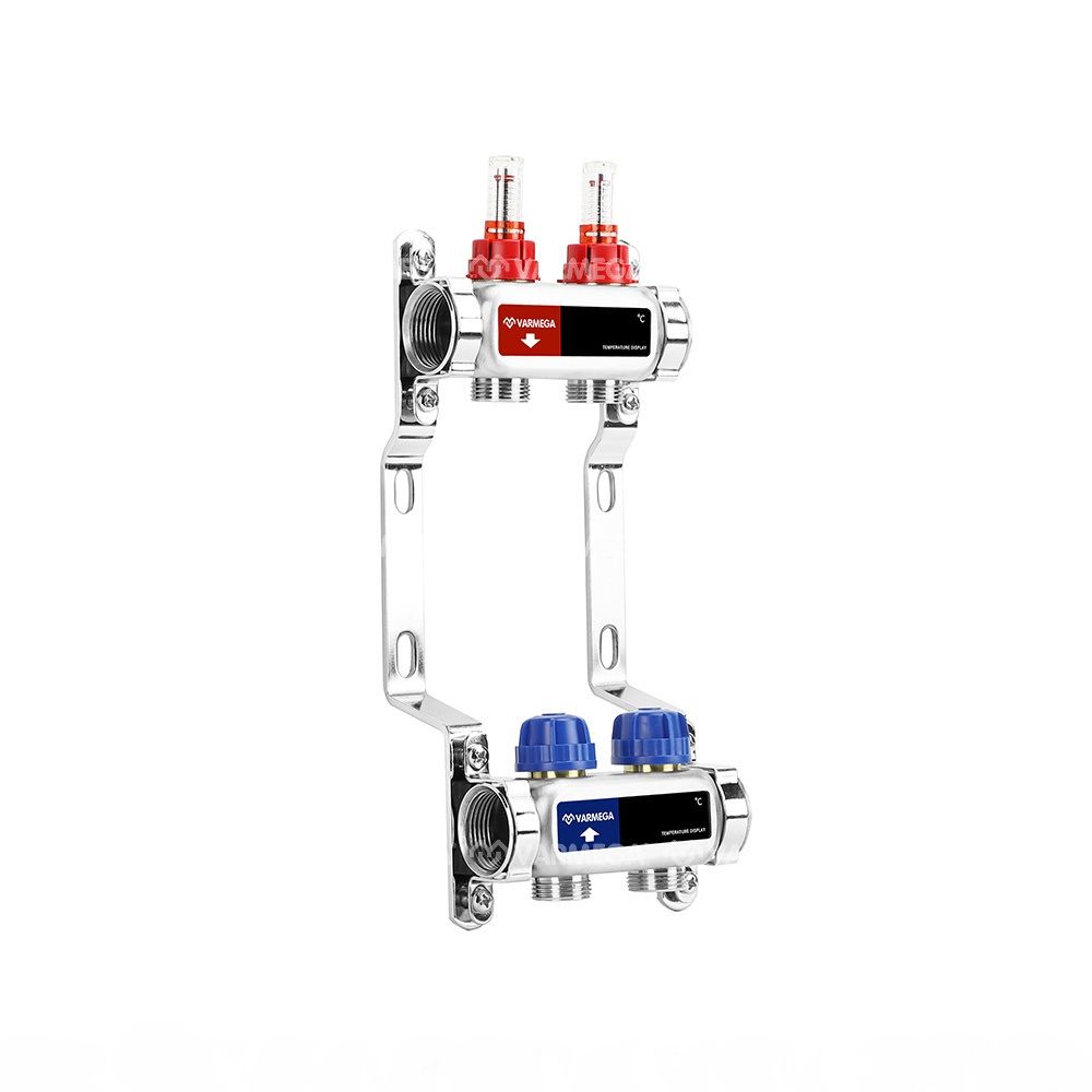 Коллектор с расходомерами 2 выхода (ВР1", 3/4" EK), нерж сталь Varmega