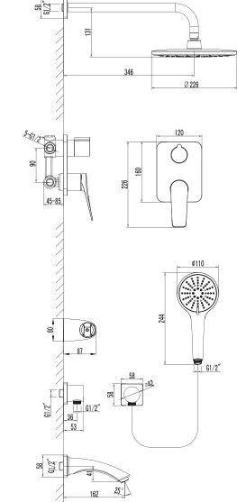 Система встраиваемая для ванны и душа BRONX графит LEMARK