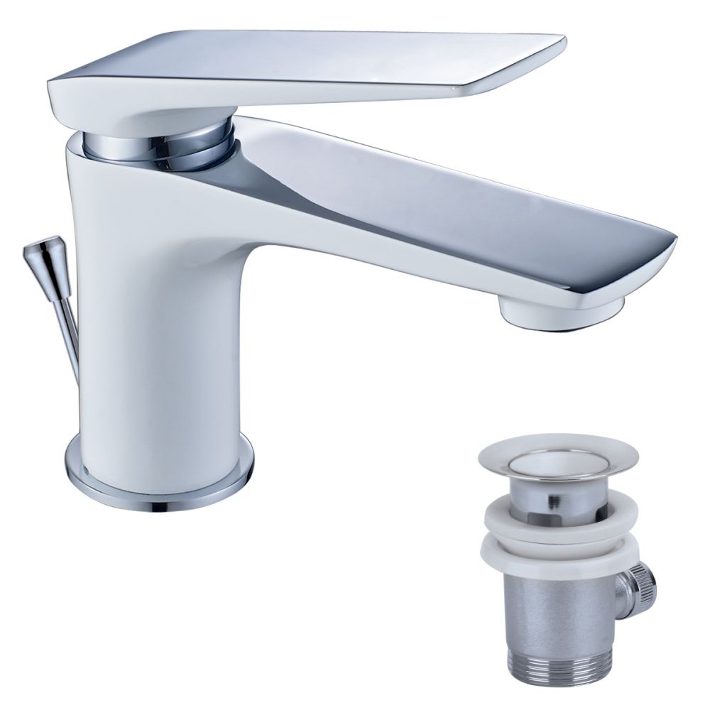 Смеситель для умывальника ALLEGRO, монолитный, хром/белый, LEMARK