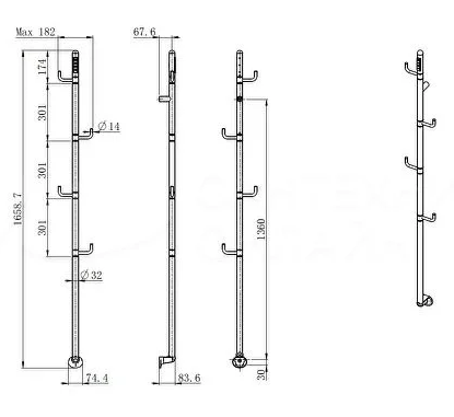 Полотенцесушитель электрический с поворотными крючками 1661*178 с терморегулятором Золотой сатин AQM