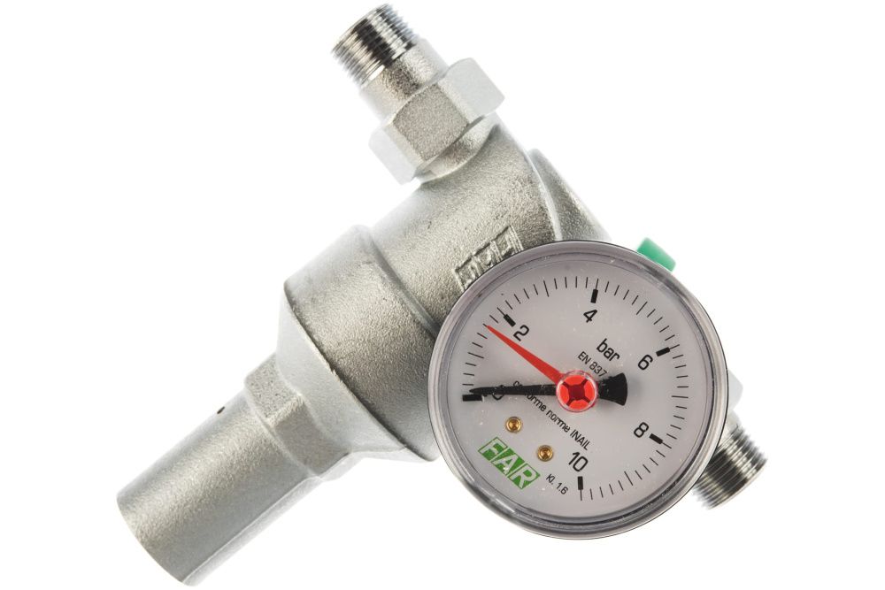 Редуктор давления  1/2" НР, хром, с манометром FAR