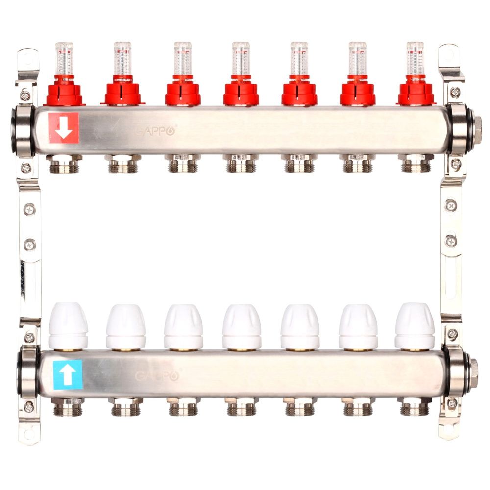 Коллектор из нержавеющей стали с расходомерами  (7 вых), Gappo