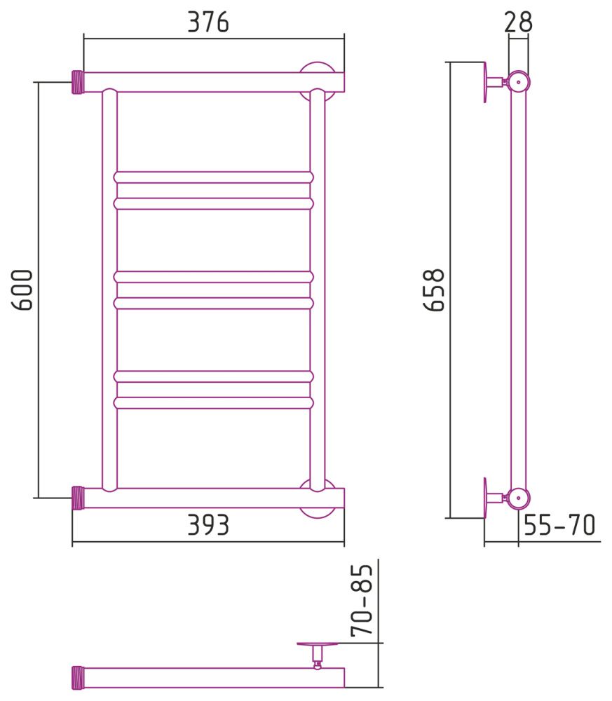 Полотенцесушитель Минор 00601, 600х400, (2+2+2) П Стилье