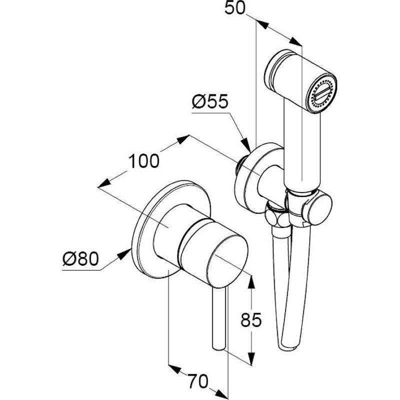 Комплект гигиенического душа встраиваемый Kludi Bozz (ручка Modern), хром