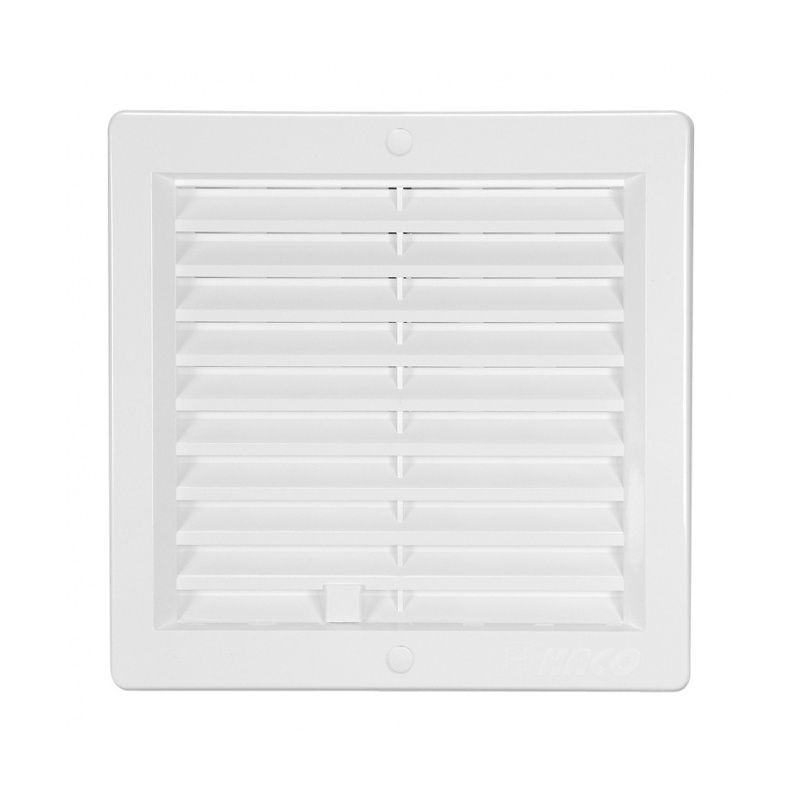 Решетка вент. VM 200х200 UB с монтажной рамой и жалюзи, белая, пласт.  HACO