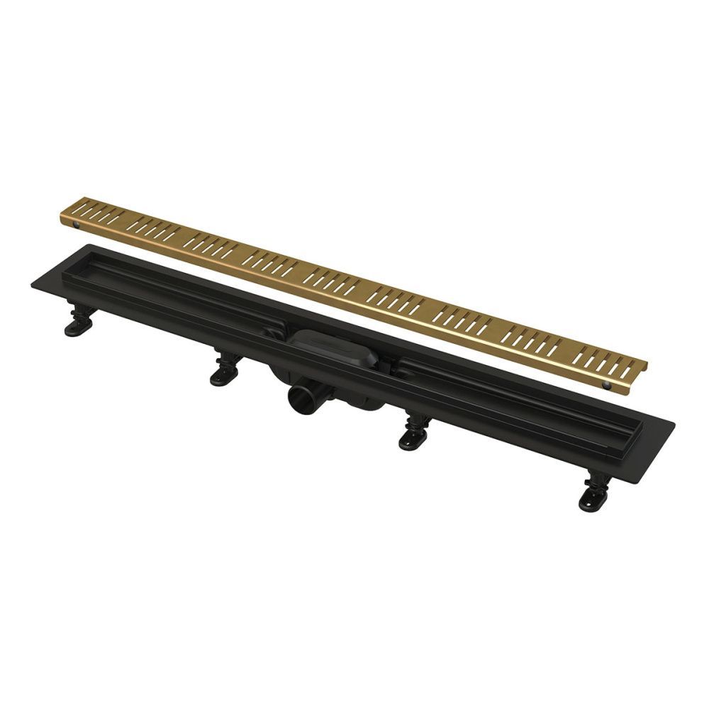 Водоотводящий  желоб пласт.в комплекте (решетка, ножки,гидроизоляция) 850 мм золото Alcadrain