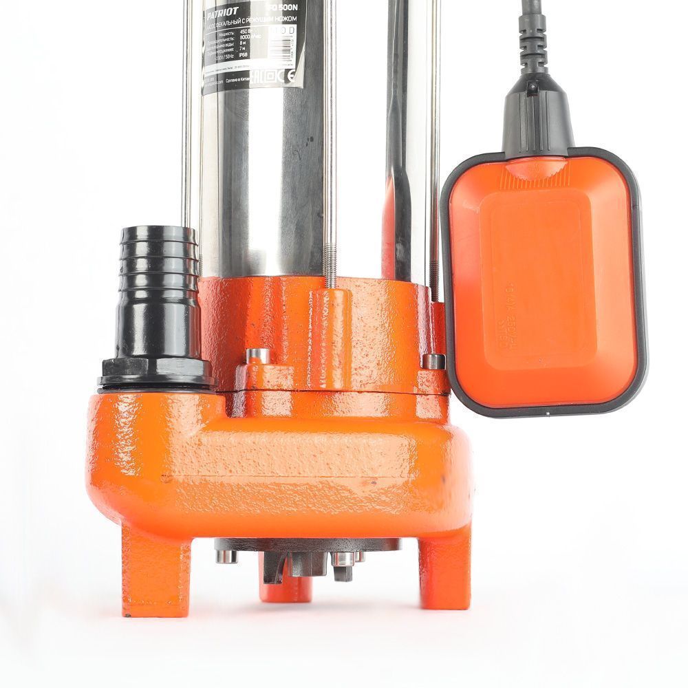 Насос дренажный FQ500 N, С НОЖОМ, д/грязной воды, корпус - чугун. 500 Вт, 8000 л/час PATRIOT