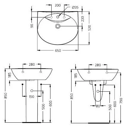 Комплект раковины с полуколонной 65х52 Oceanе (W306001+W306101) IDEAL STANDARD