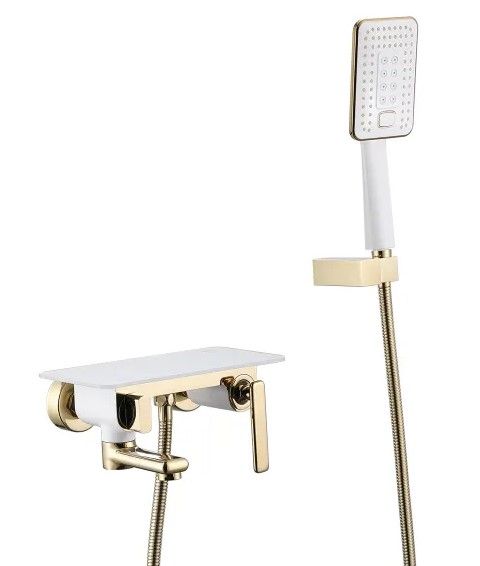 Смеситель для ванны MISTA (с лейкой и шлангом) белый/золото LEMARK