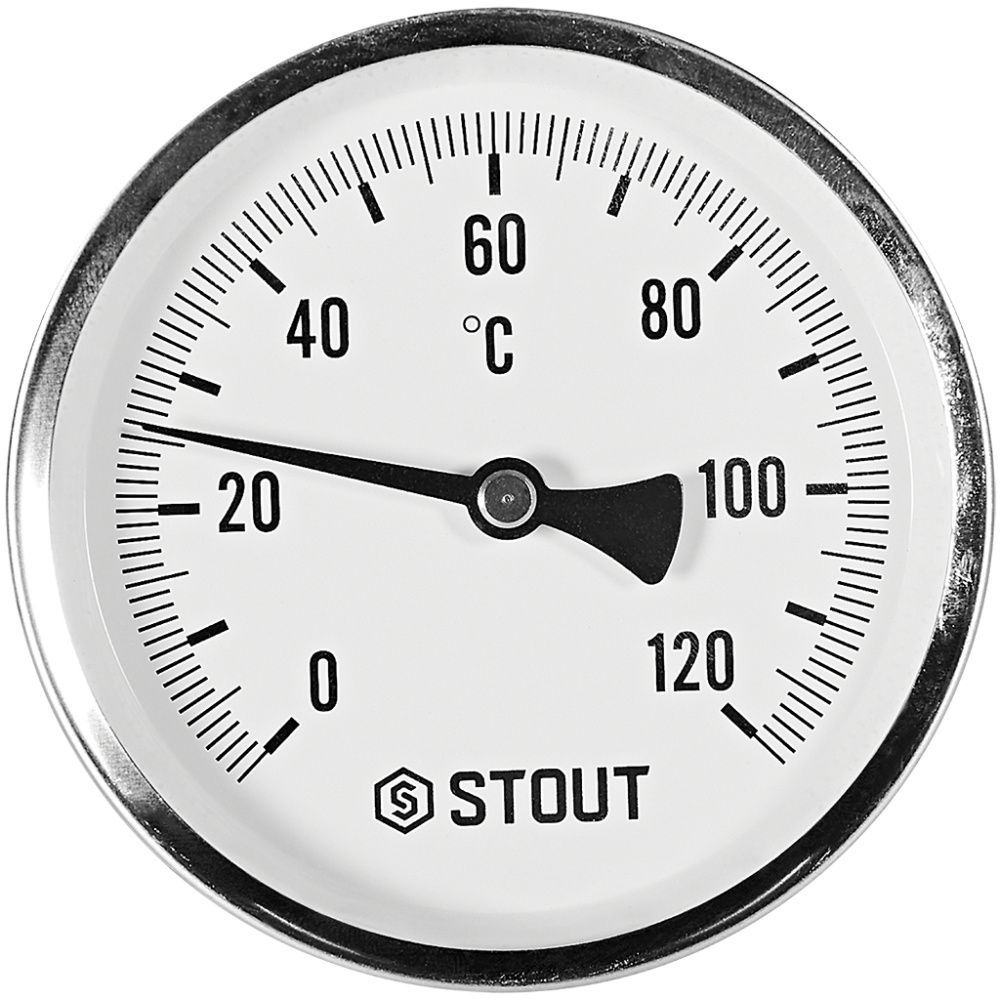 Термометр биметаллический осевой с погружной гильзой. Корпус Dn 100 мм, гильза 100 мм 1/2, 0...120°С